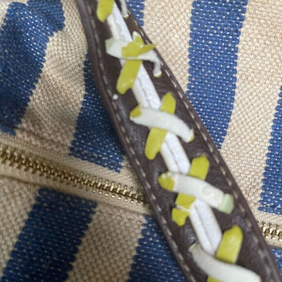 Big Buddha navy Blue &Beige stripes Fabric Large Tote Bag synthetic brown straps - Picture 16 of 16